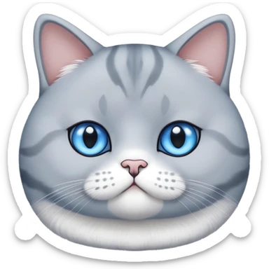 British shorthair blue and white cat with round face and plush fur sticker