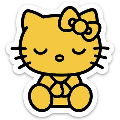Hello Kitty character, yellow color, sleepy expression, simple and iconic style sticker