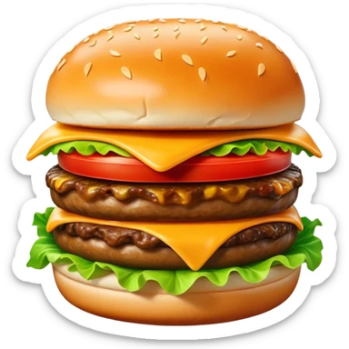 Cinematic Realistic Cheeseburger Dish Emoji, showcasing a juicy burger layered with cheese, lettuce, and tomato on a toasted bun rendered with lifelike detail and vibrant, inviting lighting. sticker