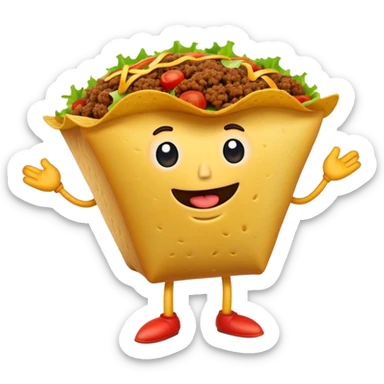 A talking and walking taco with arms and legs sticker