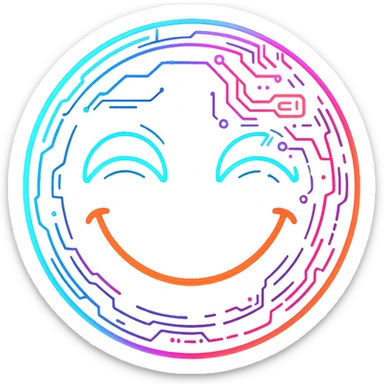 cyberpunk style emoji face with a happy expression, neon colors, futuristic details sticker