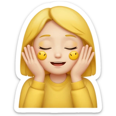 yellow emoji with it’s hands pushing up its cheeks with korean blush and closed eyes and a small cute smile  sticker