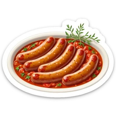 emoji of Rougail saucisse meal. Typical Reunion island meal. Sliced sausage in tomato sauce with thym  sticker