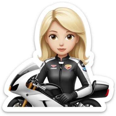 Blonde elegant woman on a racing black motorcycle  sticker