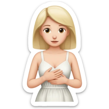 the woman holds one hand on her chest and the other on her stomach sticker