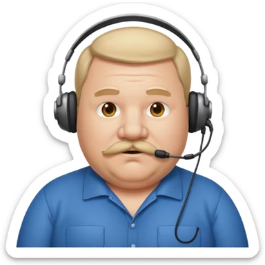 receptionist face very fat mustached guy with headset sticker