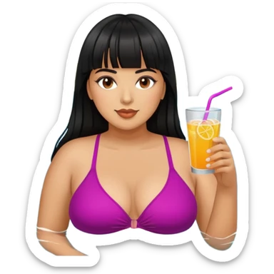 Latina female with bangs black long hair plus size swimming with a drink sticker