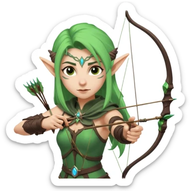 night elf archer, simplified and bold, clear facial expression, holding a bow, fun and readable at small size, sized and composed for Twitch emoji, no text sticker