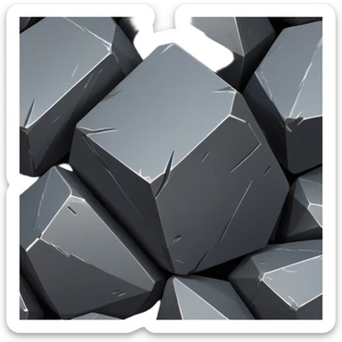 Cinematic Realistic Iron Ore, Strong and solid, with a dark, heavy surface marked by sharp angles and a faint metallic sheen. The deep gray color radiates durability and strength, while soft reflections show off the rugged texture. Soft glowing outline, capturing the essence of resilience and rugged strength in raw iron ore. sticker
