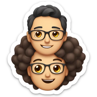 Cute wife relaxing put her head on her husbands chest and smiling husban with glasses sticker