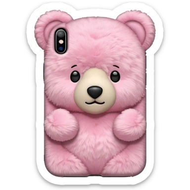 iphone in a pink teddy bear phone case sticker