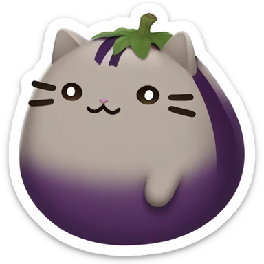 Pusheen cat offering an eggplant sticker