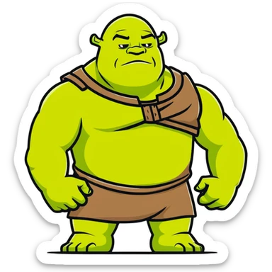very muscular Shrek soothing Elon Musk, cartoonish style, bright colors sticker