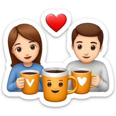 friends drinking coffee in a mug with the logo “v.love” sticker