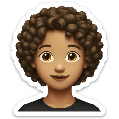 Lightskin pre teen smiling with short curly hair and black T-shirt on sticker