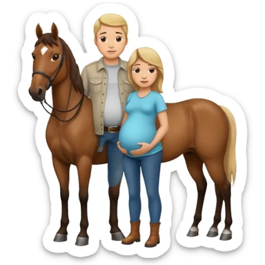 pregnant man in casual wear near horse sticker