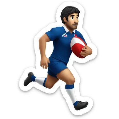 slim french rugby player running holding the ball. black haired  sticker