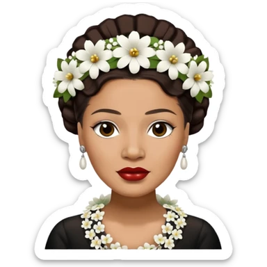 Billie Holiday with dark brown hair with white flowers headdress  sticker