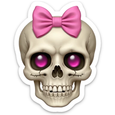 Skeleton head that is crazy with a pink bow on its forehead  sticker