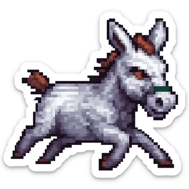 Make the donkey look like it is running extremely fast, with motion blur, speed lines, and a dynamic pose, in pixel art style. Maintain pixel art aesthetics and clarity. sticker