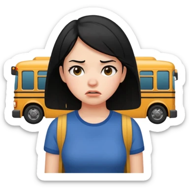 girl with black hair in short sleeves frustrated waiting for bus sticker