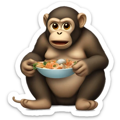 Fat monkey eating seafood sticker