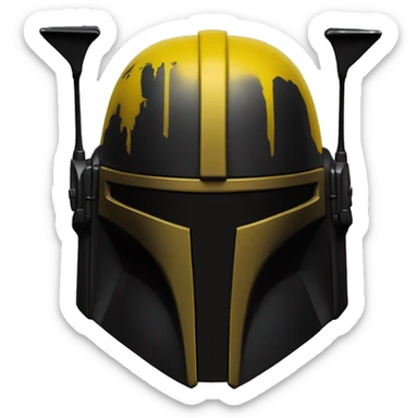 Gloss black and yellow mandalorian helmet with one antenna sticker