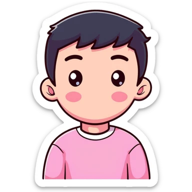 Man wearing pink long sleeve shirt with completely white eyes without pupils sticker