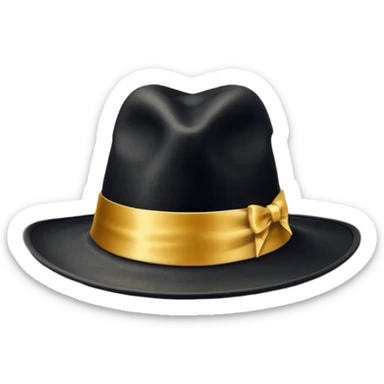 black magic hat with gold ribbon sticker
