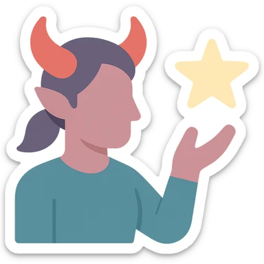 flat icon of a tiefling casting a spell, no line border, color-filled style sticker
