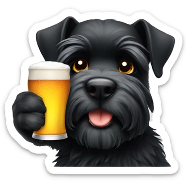 Black schnauzer drinking a cold beer sticker