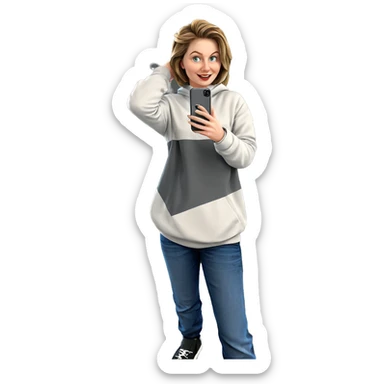 smiling girl with phone sticker