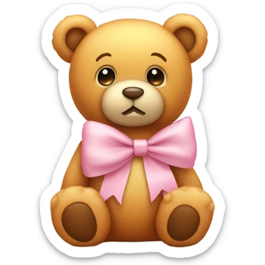 honey colored teddy bear with pastel pink bow sticker