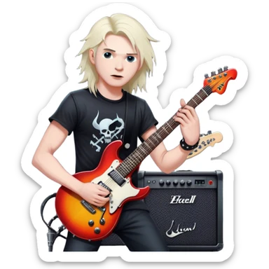 Icon for Metal Music: Iron Maiden band theme, featuring the iconic Eddie mascot, electric guitars, drums, and bold heavy metal aesthetics. Dark, intense colors with musical notes and a powerful, energetic vibe. Transparent background. sticker