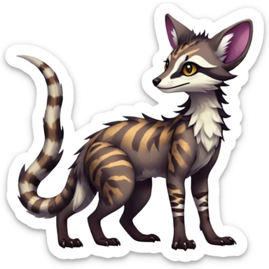 Feral Rare Fantasy dark colorful Vernid-Sergal-Genet-Trico-species by LiLaiRa, random markings, tufted tail, tufted ears, full body sticker