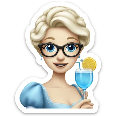 Pale Cinderella with blue eyes wearing glasses drinking a cocktail  sticker