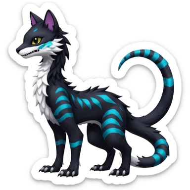 Kawaii dark blackish edgy fantasy ethereal feline-vernid-sergal-monster-fursona animal creature full body with intricate markings  sticker