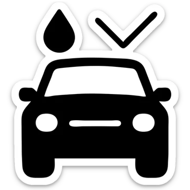 solid icon of a full luxury vehicle with glossy black mirror paint, water droplet sliding on the surface, minimal repellent effect with lines, elegant and minimal sticker