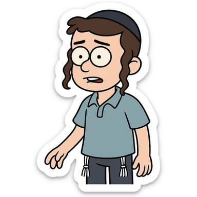 boy with peyos, kippah, and tzitzis in flat toon cartoon style sticker