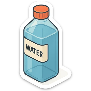 side view of a bottle of water, 2D isometric style, highly detailed drawing, shadows and highlights, clean contours, soft lighting, transparent background sticker