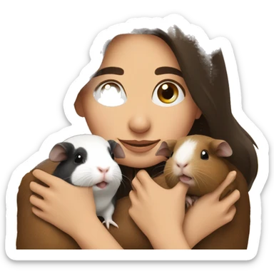 brunette woman hugging two guinea pigs sticker
