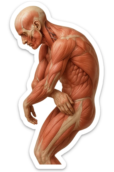 corpo umano anatomico realistico curvo con la schiena e le spalle in avanti, postura delle spalle chiuse, isolato su sfondo bianco sticker