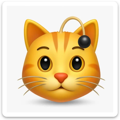 Make a cat face emoji that looks exactly like the reference image, in iOS emoji style. 3D, shiny, smooth gradients, soft shadows, realistic cat face, classic emoji look. Add a soft shadow under the face. sticker