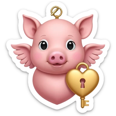 A pink heart with a pig nose on it, with wings and a key sticker