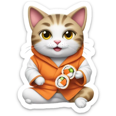Cat wearing a hoodie eating sushi sticker