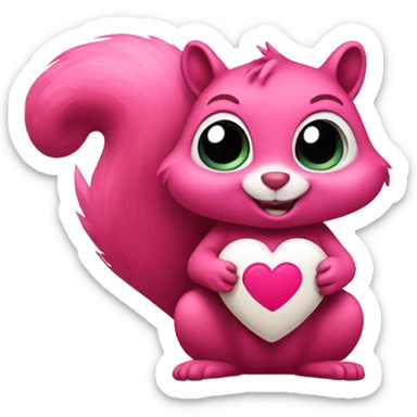 pink squirrel holding a poop emoji heart sticker