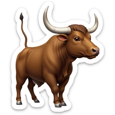 cinematic-[brown bull]-realistic-full-body-standing-emoji,-tail-flicking-lazily,-head-tilted-dramatically,-sleek-[brown]-fur,-simplified-yet-realistic-focused-features,-highly-detailed,-glowing-with-an-almost-sarcastic-glow sticker
