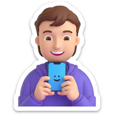 MrBeast as a 3D emoji, holding a smartphone, smiling sticker
