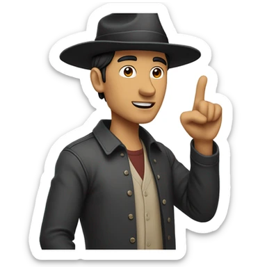 Cartoon man with medium black hair and a wide-brimmed hat giving a lecture sticker