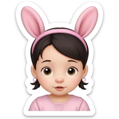 bunny ear accessory wearing baby dark haired piggy bun sticker